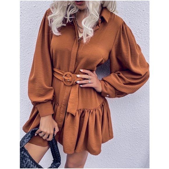Dresses & Skirts - Boho Rust Button up Belted Dress